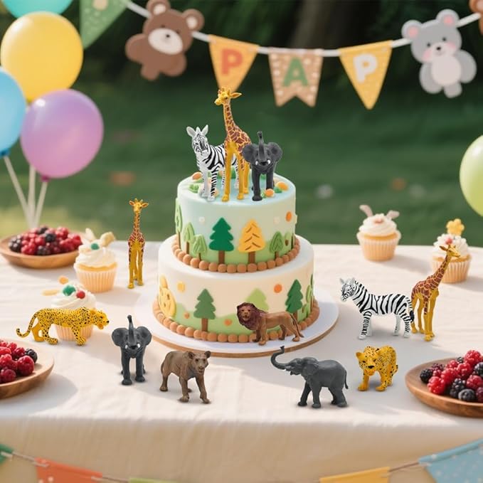 Safari Animals Figures, Plastic Zoo Animals Toys for Toddlers 3, Realistic Jungle Animal Figurines for Kids 3-5, 12Pcs Wild African Toys Birthday Gifts Christmas Stocking Stuffers