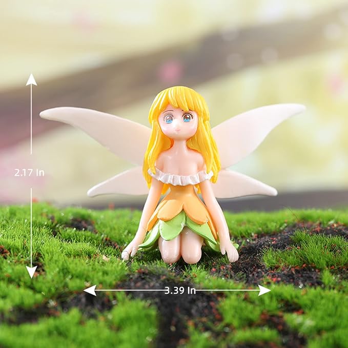 LONCESS Miniature Fairy Accessories - Small Fairy Figurines, Flower Pot, Garden Wands, Home Decoration, Birthday Cake Topper, Girl Fly Wing Figurines for Car Decor, 4 Pieces