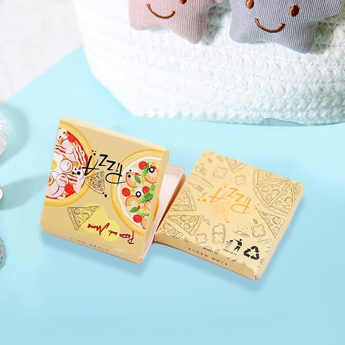 2 Set Miniature Pizza Box, 1:6 & 1:12 Scale Realistic Dollhouse Food Model Set, Yellow Resin Doll House Furniture Supplies for Pretend Play Kitchen