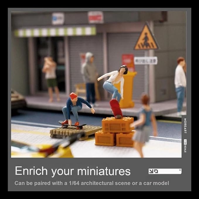 1:64 Scale Hand-Painted Resin Skateboard Girls - HO Compatible Diorama Model for Train Scenes, Architectural Displays, Collectors & Hobbyists