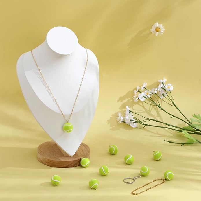 Garneck 10pcs Mini Tennis Ball Charms: 2cm 3d Flocking Sports Tennis Ball Beads for Diy Keychain Earring Necklace Bracelet Jewelry Making Accessories