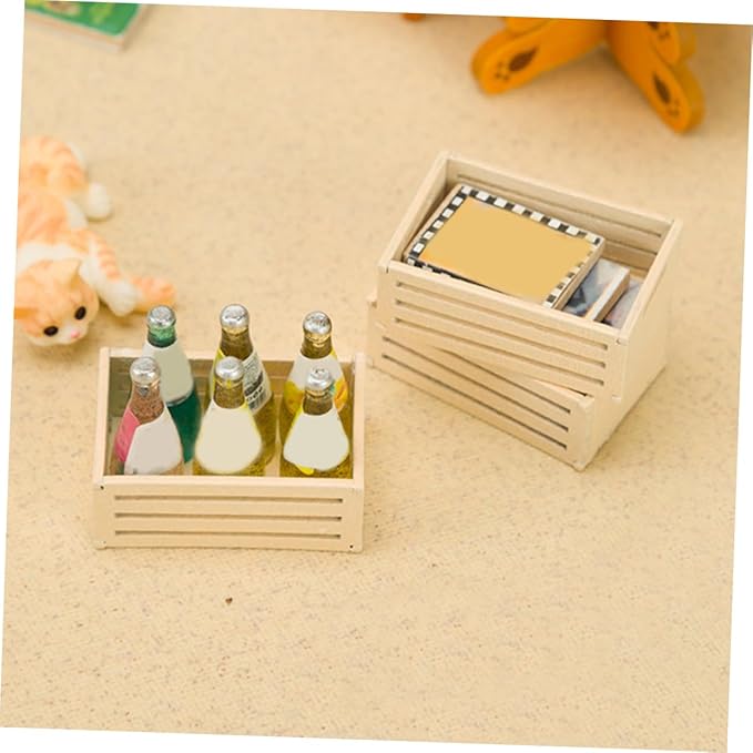 Lurrose 5Pcs Miniature Wooden Crates for Dollhouse Furniture Realistic Storage for Crafting and Decoration Mini Crates for Kitchen and Supermarket Scenes