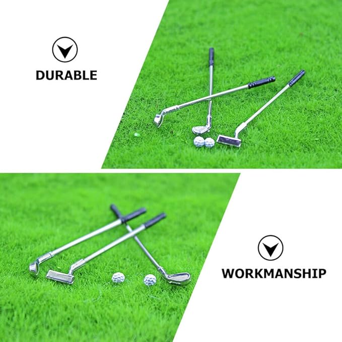 jojofuny Miniature Golf Set for Dollhouse, 1:12 Scale Alloy Mini Golf Clubs and Balls, Mini House Decoration, Realistic Golfing Accessories for Enthusiasts Collectors
