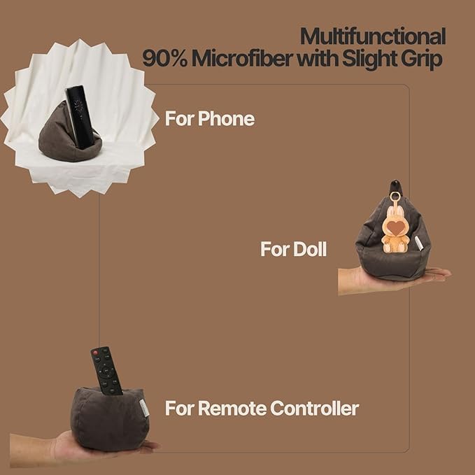 2pcs Cover of Mini Bean Bag Chair Cell Phone Holder (No Filler) Ultra Soft Micro Suede Anti Slip Miniature Bean Bag Couch Brown