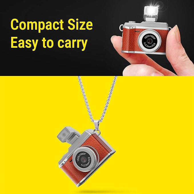 Xiuganpo Mini Digital Camera, 0.96 Inch Small Vlog Camera, 1080P Compact Tiny with Color Display & Keychain Lanyard, Mini Retro for Travel, Study, Brown