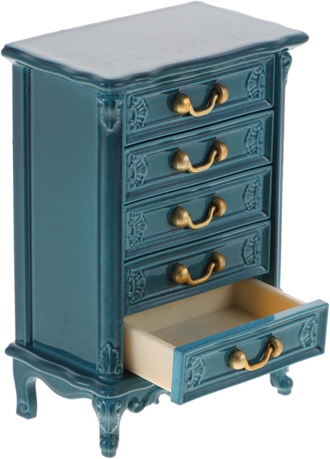 Toyvian Dollhouse Cabinet Miniature Drawer Cabinet 1:24 Scale Mini Wood Cabinet Wooden Storage Dresser for Dollhouse Furniture Pretend Play Props