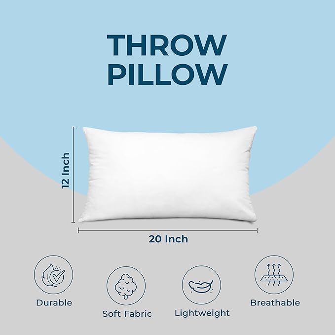 Utopia Bedding Throw Pillows (Set of 6, White) – 12 x 20 Inches Down Alternative Pillows for Bed, Sofa, and Couch - Fluffy Decorative Stuffer Pillow for Indoors & Outdoors