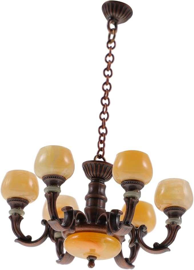 Toyvian Mini Dollhouse Chandelier Light: 1:12 Scale Miniature Dollhouse Ceiling Lights Retro Hanging Lamp Miniature Pendant Lamp Furniture Accessories for Doll House Decor