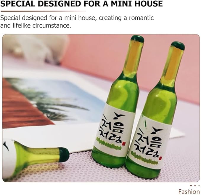 LUOZZY 12 Pcs Korean Soju Miniature Dollhouse Accessories - Mini Resin Wine and Beer Bottles - Fake Drink Models for Dollhouses