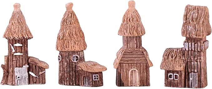 4 Pieces Miniature Tree House Set - Vintage Fairy Garden Decor, DIY House Ornaments for Micro Landscape, Home Decoration, Accessories for Fairy Garden Supplies, Outdoor & Desktop Decor