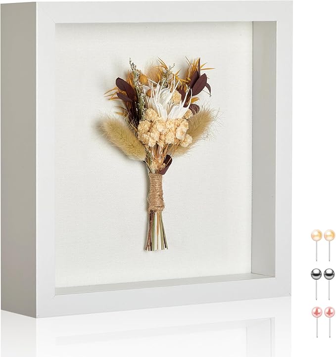 11x11 Shadow Box Picture Frame Display Case with Soft Linen Back-Thickened Panel,Large White Deep Shadow Box Frame 11x11 for Graduation Flower Medal Pet Photo Craft Memorial Gift