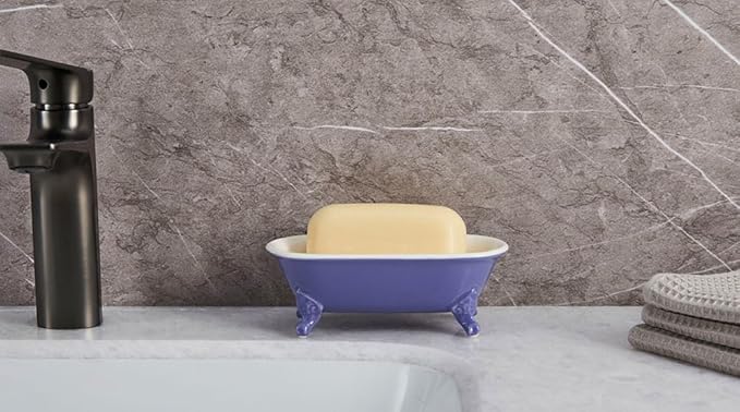 NEWHENGS 6.5" Ceramic Mini Decorative Clawfoot Bathtub Bar Soap Dish, Kitchen Sponge Holder and Shower Tray for Bathroom, 1 Pack(Jubilee)