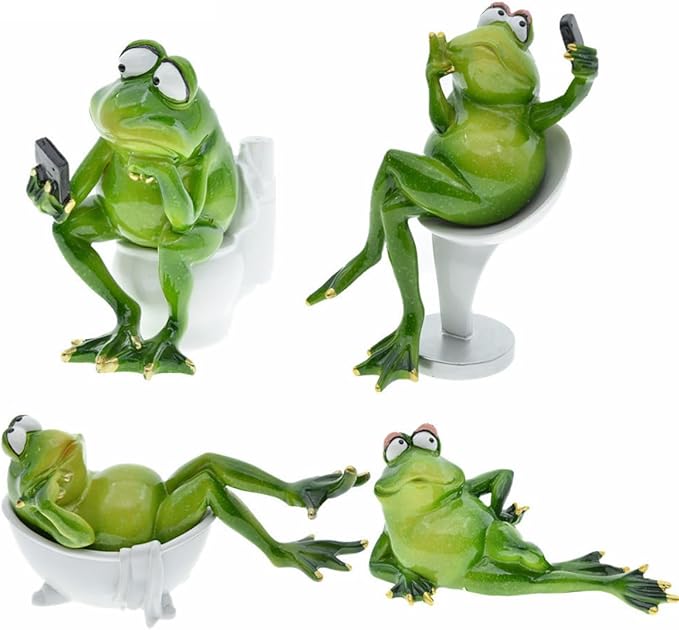 Funny Frog Sitting on Toilet Figurine, Frog Figurine Froggy Sculpture Statue Thinker Mascot Frogs Animals Resin Crafts for Home Office Bathroom Garden Outdoor Decoration Gift (Frog Sitting on Toilet)
