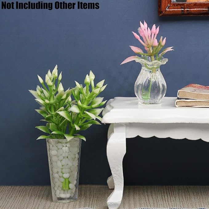 Odoria 1/12 Miniature Potted Plants 4Pcs and Flower in Vase 10Pcs Dollhouse Decoration Accessories
