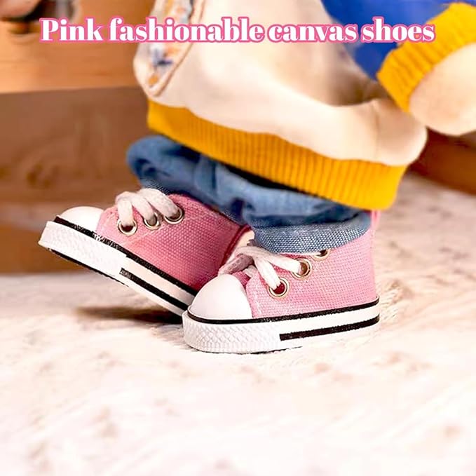 Doll Accessories Set for Labubu Included Mini Pink Glasses, Camera and Cute Pink Shoes, Dress Up Accessories for 15/17cm Dolls(No Clothes)