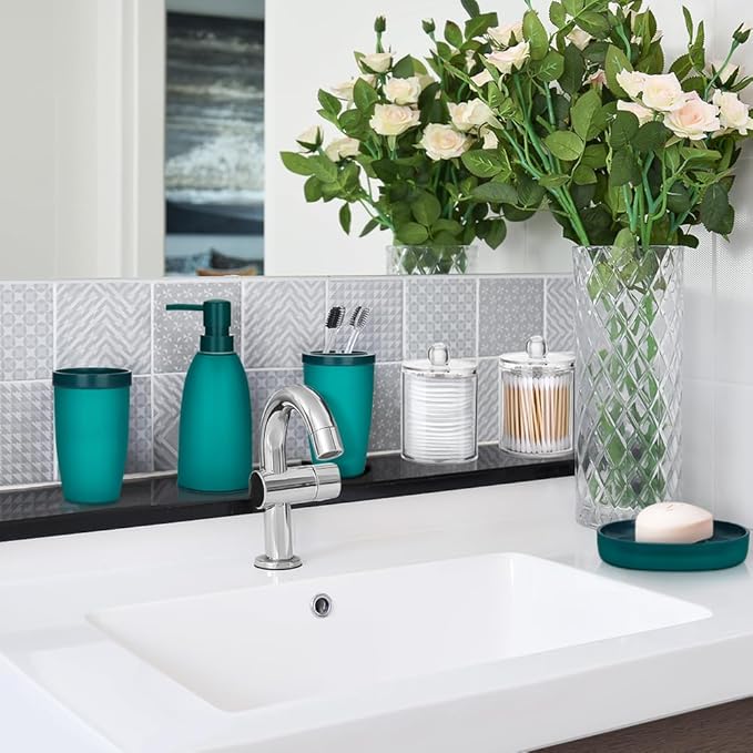 OTOSTAR Bathroom Accessory Set 8 Pcs Blue Bathroom Accessories Set Bathroom Set with Trash Can Soap Dispenser Toothbrush Holder Tumbler Soap Dish Toilet Brush Holder Qtip Holder (Blue)