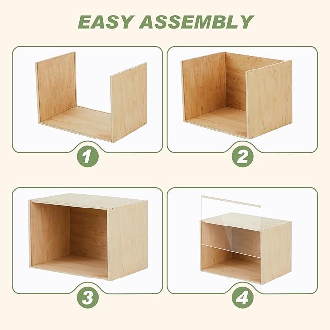 Diorama Box Unfinished Large Display Box Wooden Display Cases for Collectibles 15.7'' x 11'' x 11'' with Transparent Lid Desktop Wood Storage Container for Dolls Dollhouse Miniature Figures