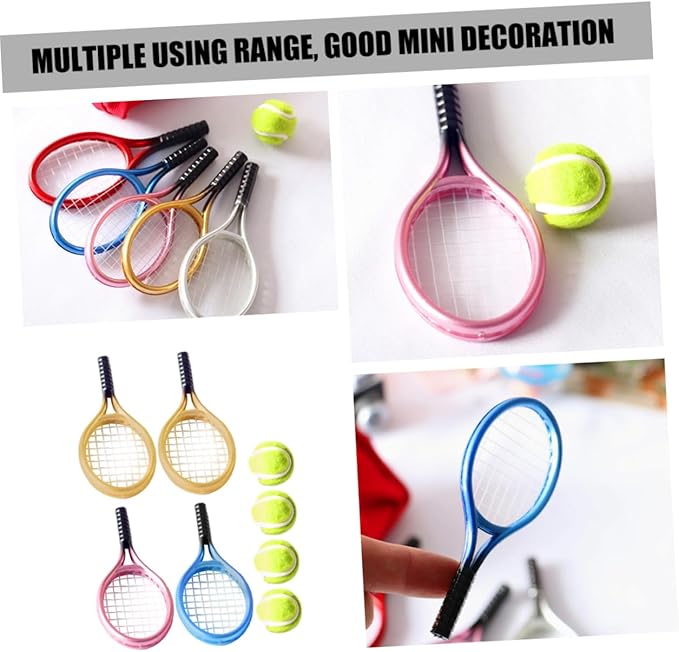 CORHAD Mini Tennis Racket for Dollhouse Decor Rackets Balls Fun Photography Props Lightweight and Compact Miniature Accessories for Creative House Layouts