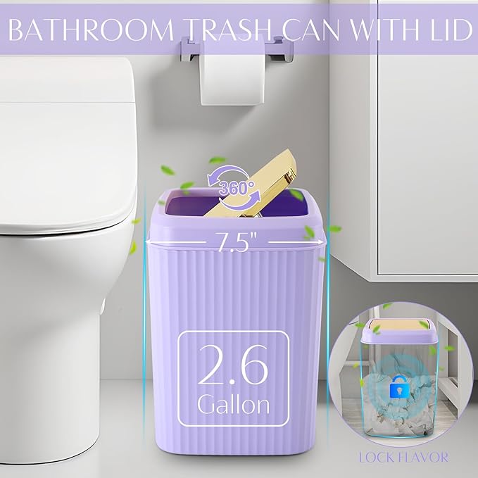WSBArt 17PCS Bathroom Accessory Set Bathroom Set Purple Bathroom Accessories,Toilet Brush, Trash Can, Qtip Holder Dispenser& 3PCS Soap Dispenser
