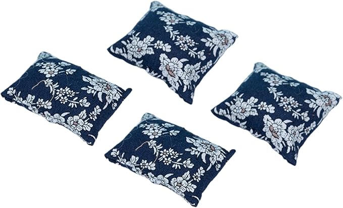 4Pcs Dollhouse Sofa Accessories for Miniature Settings, Blue Floral