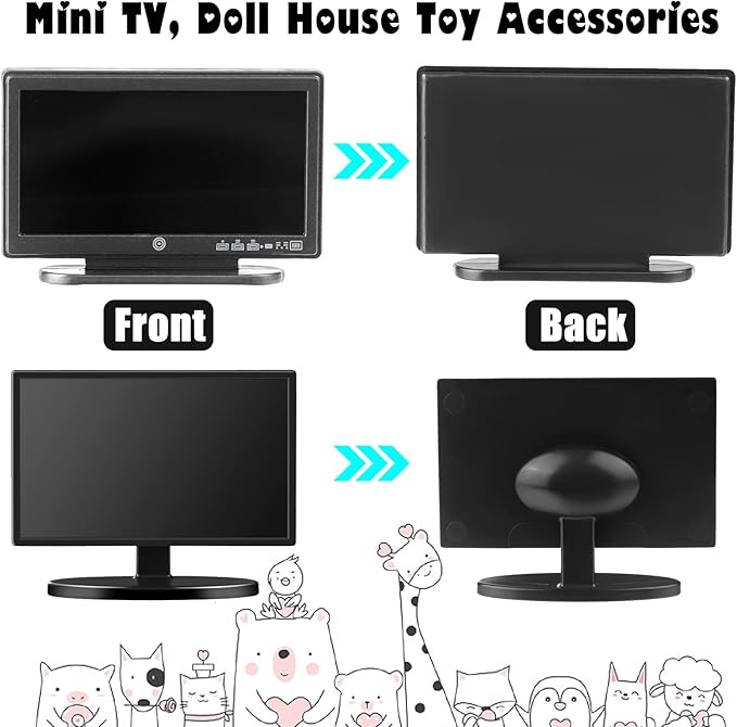 2 Pieces Dollhouse Miniature Furniture 1:12 Miniature Doll House TV Television with Remote Control Mini Model Toy Mini Decoration Accessories