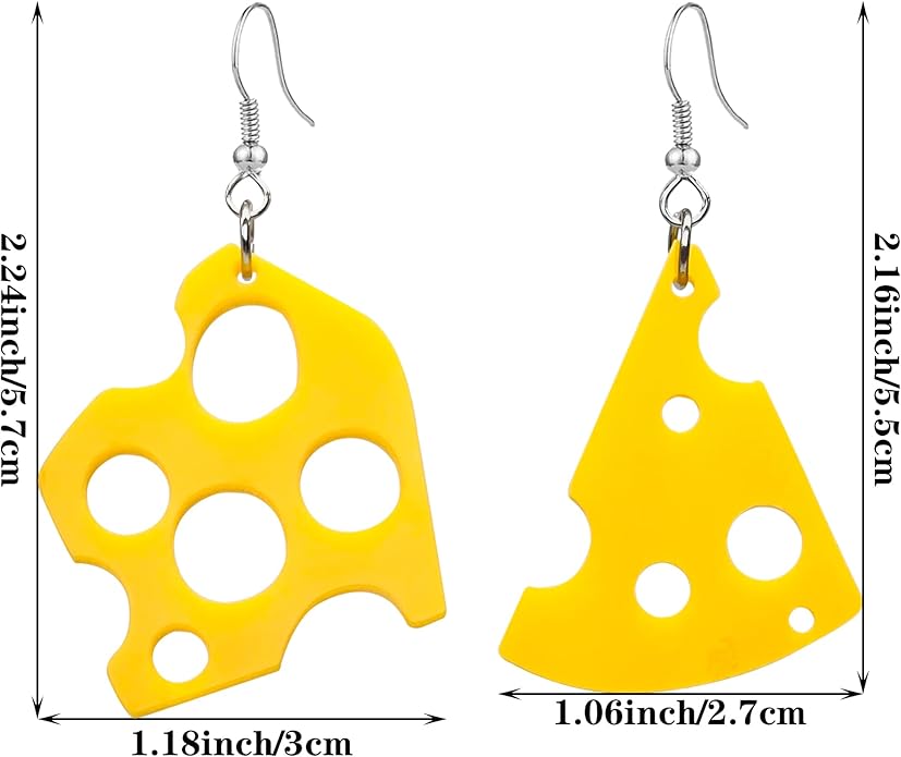 CWVHQ Cheese Dangle Earrings Sweet Cheese Yellow Asymmetrical Hollow Biscuit Cheesecake Lightweight Dangle Drop Statement Earrings for Women