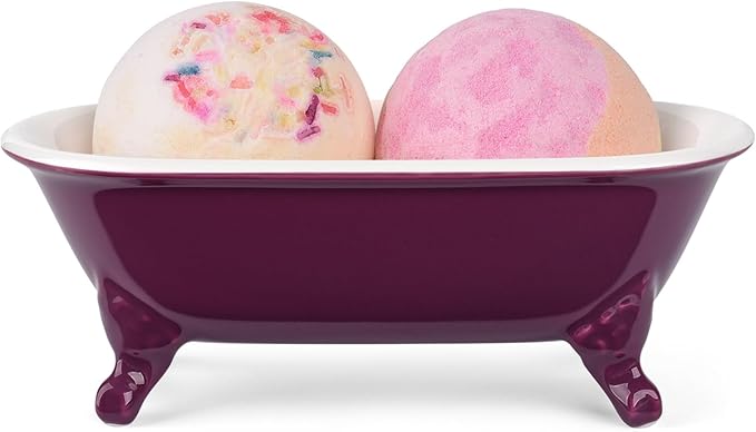 NEWHENGS 6.5" Ceramic Mini Decorative Clawfoot Bathtub Bar Soap Dish, Kitchen Sponge Holder and Shower Tray for Bathroom, 1 Pack(Burgundy)