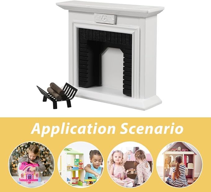 VICASKY 1:12 Scale DIY Dollhouse Miniature Fireplace Set with Realistic Firewood - Wooden Model Kit for Doll House Decor, Collectibles, Creative Craft Project