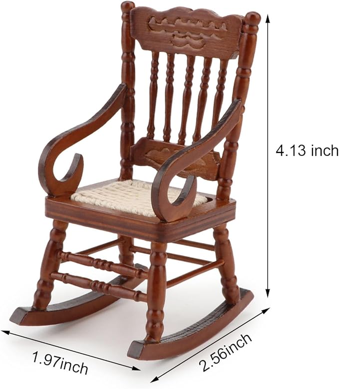 Dollhouse Chairs 2PCS Miniature Rocking Chair 1:12 Scale Wooden FurnitureAccessories Tiny Mini House Home Outdoor Cake Topper Decoration ModelLiving Room Scene Christmas Craft Displays (Brown)