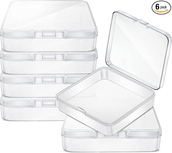 6 Pieces Mini Plastic Clear Beads Storage Containers Box for Collecting Small Items, Beads, Jewelry, Business Cards, Game Pieces, Crafts (3.3 x 3.3 x 1.1 Inch)