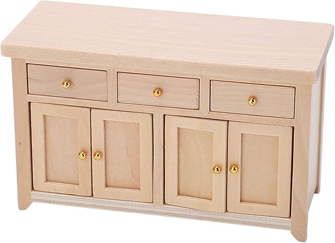 Dollhouse Cabinet 1:12 Scale Miniature Living Room Furniture Handcrafted Birch Storage Cabinet for Dollhouse Decor Kids Gift (Wood Color)