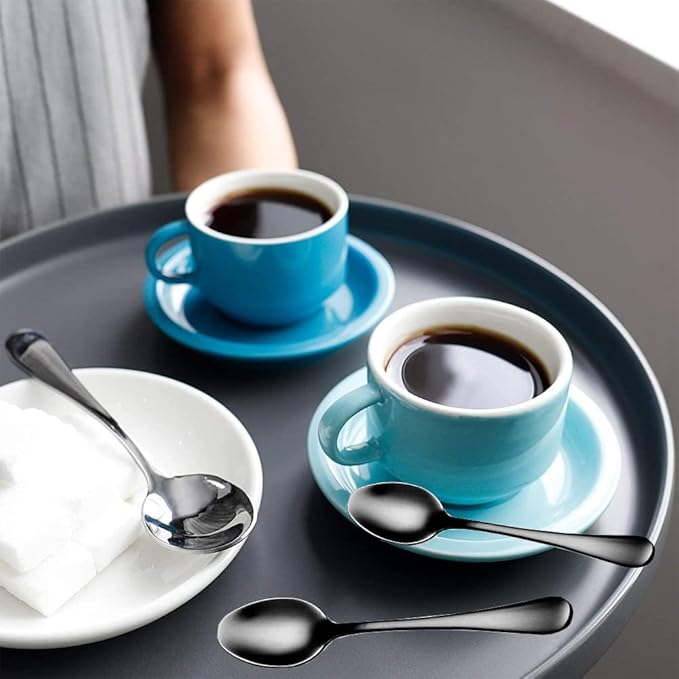 Wesdxc56 Demitasse Espresso Spoons, Mini Coffee Spoon, 4 Inches Stainless Steel Small Spoons for Dessert, Set of 6（black)