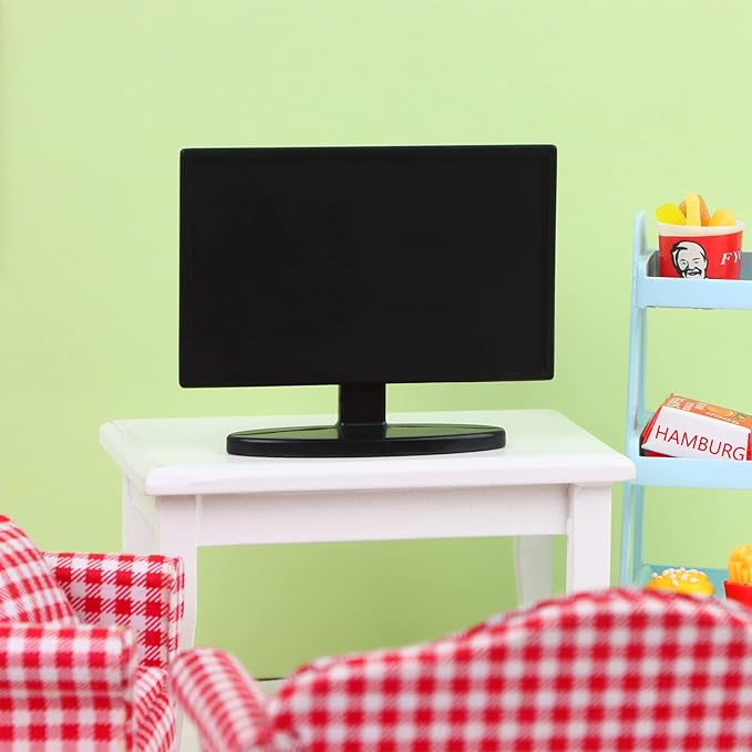 2 Pieces Dollhouse Miniature Furniture 1:12 Miniature Doll House TV Television with Remote Control Mini Model Toy Mini Decoration Accessories
