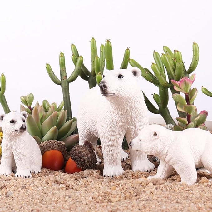 EOIVSH 4PCS Polar Animal Toys, Realistic Arctic Animals Figurines Set with Polar Bears & Arctic Fox, Plastic Winter Animal Figures for Cake Topper Birthday Gift Party Favor