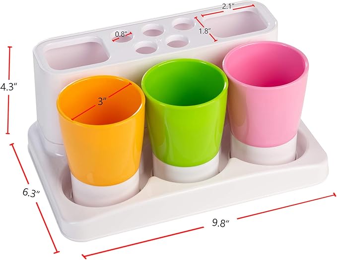 Aebeky Toothbrush Holder Kids Family Set for Bathroom Storage Organizer (Orange+Green+Pink)