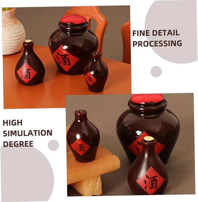 SUPVOX Miniature Wine Jar Models for Dollhouse Decoration Realistic Tiny Jar Decor Accessories 3 Pieces Resin Wine Bottles for Mini Scenes and Photo Props