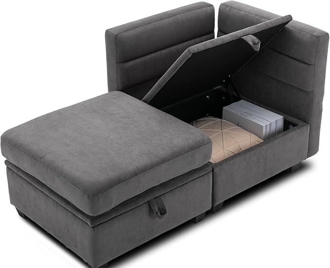 asunflower Ottoman with Storage for Couch Gray 25.2" Square Storage Ottoman Foot Rest for Living Room Large Ottomans for Dorm, Bedroom,Office with Deep Seating
