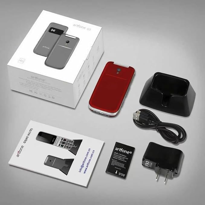 artfone G3 Pro Red - 4G LTE Flip Phone for Seniors丨Unlcoked Flip Phone with SOS Button丨Loud Speaker丨Camera丨Talking Clock丨Photo Speed Dial丨 Hands-free丨Dumb Phone丨Charging Dock丨Extended Battery Life