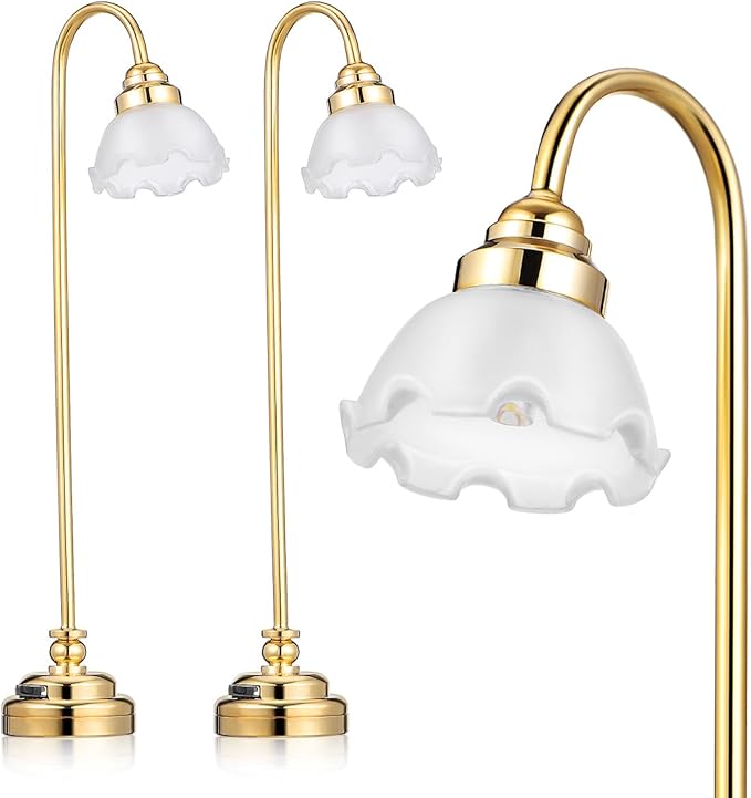 IMIKEYA 2Pcs Miniature Dollhouse Floor Lamps: LED Mini Dollhouse Floor Lights with Stable Metal Base for Doll House Decoration 1 12 Scale Furniture