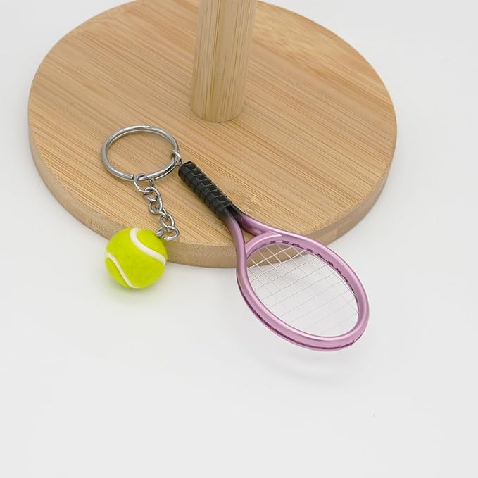 Moydolo Cute Mini Tennis Racket Keychain with Ball, Tennis Sport Lover Gifts Key Chain Ring