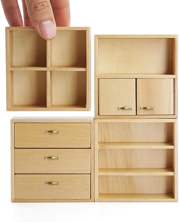 Odoria Dollhouse Bookcase Cabinet Miniature: 1/12 Scale Storage Shelves for Modern Living Room Office - Mini Sideboard Wooden Furniture Natural- Tiny Wall Cube Open Rack Stackable