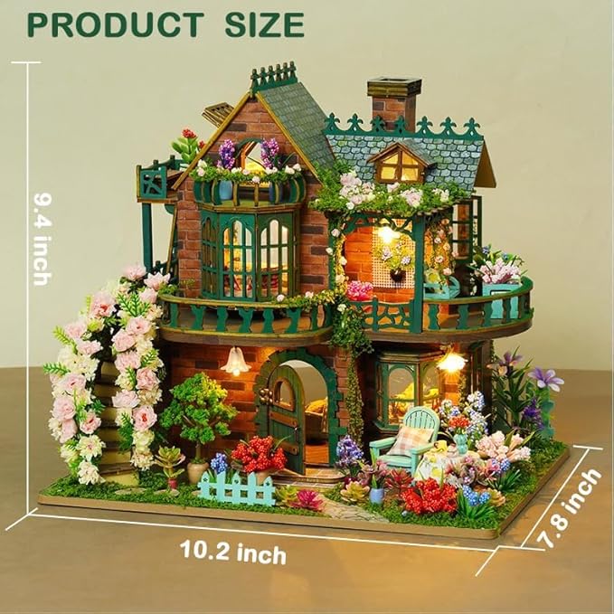 DIY Miniature House Kit with LED Lights, Fairy Garden Mini House Building Kit for Adults, Creative Crafts for Christmas & Birthday