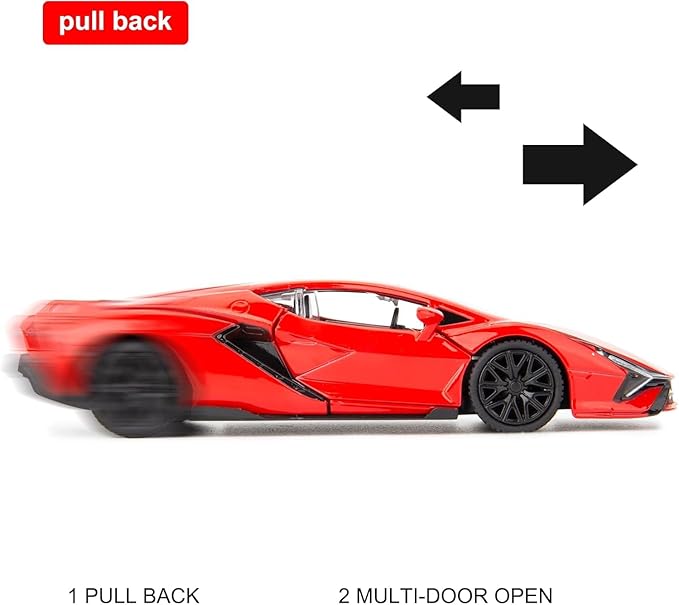 BDTCTK Lamborghini Sián FKP37 Diecast Car Models,1/36 Zinc Alloy Toy Pull Back Vehicles Toy Cars for Toddlers Kids Boys Girls Gift (Red)