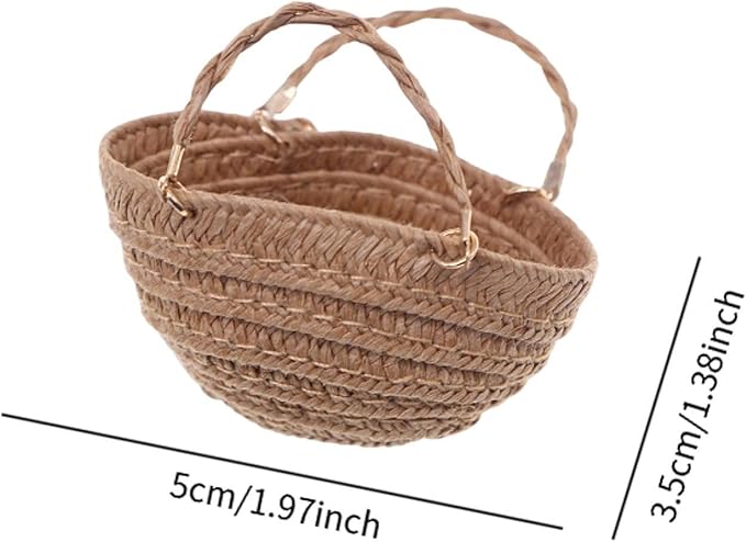 RCULWPLP 1/12 Scale Dollhouse Woven Handbag, Miniature Furniture Accessory, DIY Play Item, Tiny Basket, Khaki