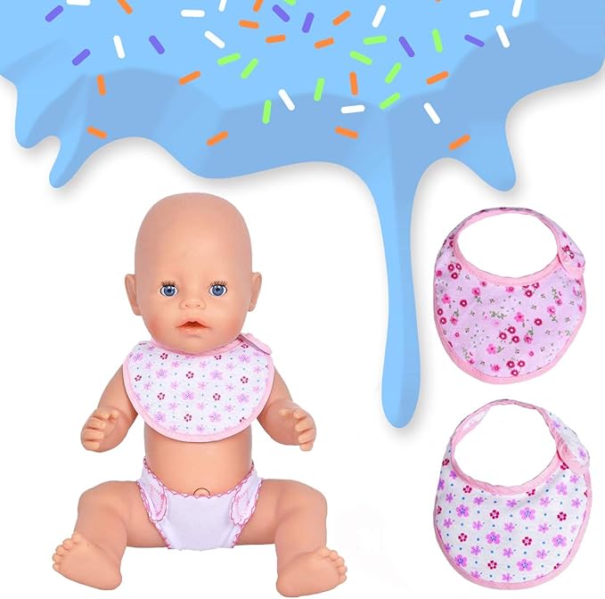 DC-BEAUTIFUL 4 Pcs Diapers, Underwear and 2 Pcs Bibs for 14-18 Inch Baby Dolls, Suitable for Infant Baby Girls Boys