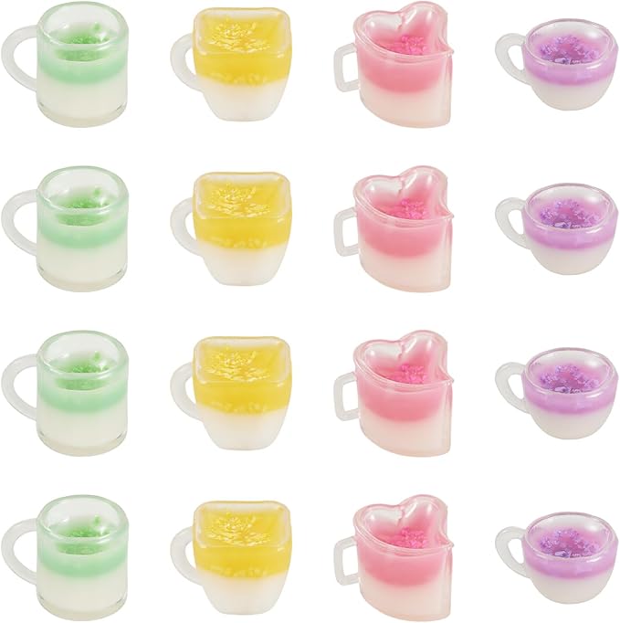 16Pcs Mini Resin Cups for Dollhouse Decor Milk Drink Cute Miniature Kitchen Set Fake Drinks for Playhouse Tableware Desktop Ornaments Mini Foods