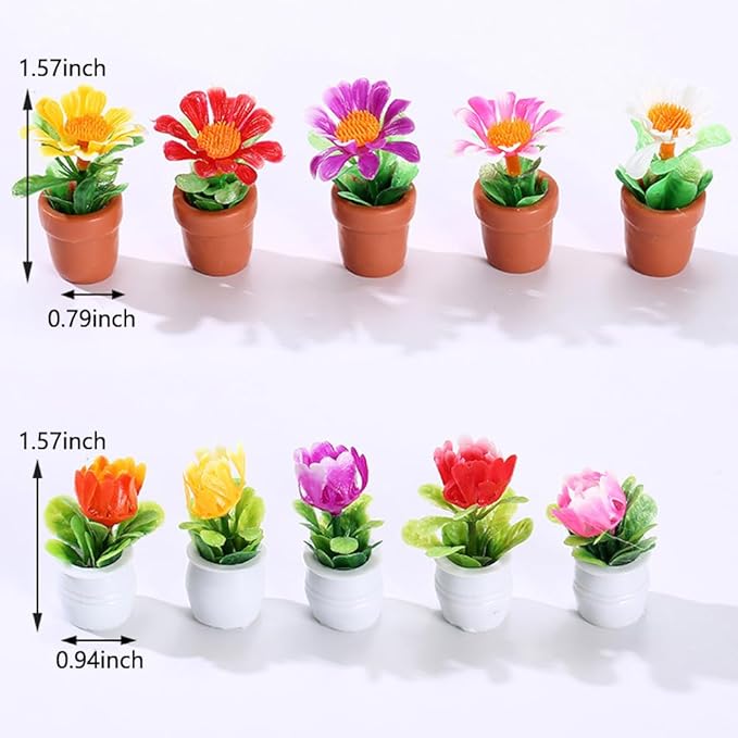 10 Pack Miniature Flowers for Fairy Garden Accessories Tiny Flower Figurines Little Mini Doll House Flowers Figures Micro Landscape Terrarium Dollhouse Craft Decorations Valentines Day Gifts Colorful