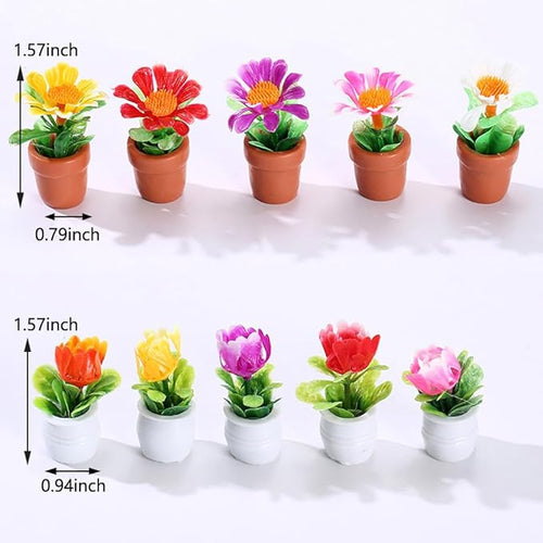 10 Pack Miniature Flowers for Fairy Garden Accessories Tiny Flower Figurines Little Mini Doll House Flowers Figures Micro Landscape Terrarium Dollhouse Craft Decorations Valentines Day Gifts Colorful