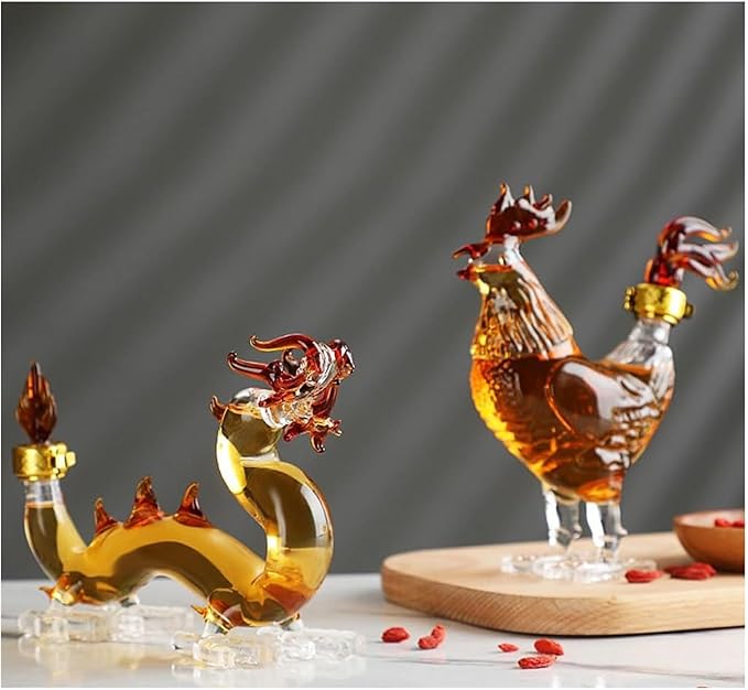 Chinese Zodiac Mini Whiskey Decanter Set of 12 with Stopper. Creative Animal Clear Glass Wine Bottle Miniature Liquor Dispenser for New Year (Size : 125ml x 12)