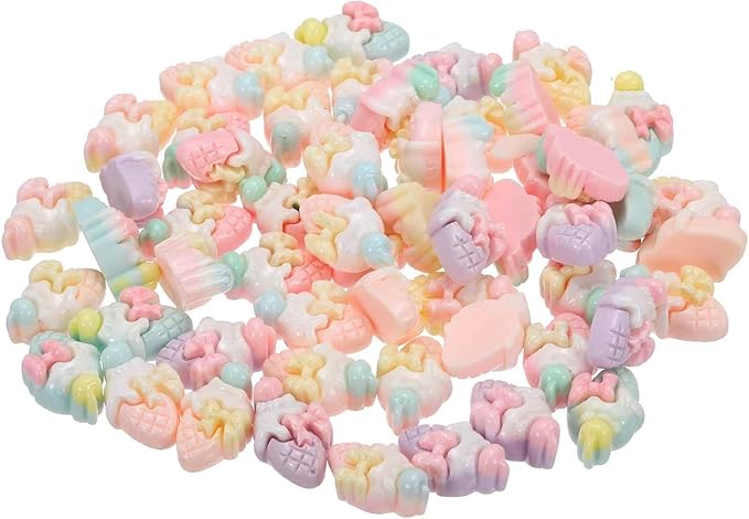 Mini Cute Bow Ice Cream Decor, Miniature Doll Food Crafts for Dollhouse & Landscape & Mini Kitchen & Micro Fairy Garden & DIY Craft Decorations(Light Colors, 100pcs)